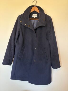 NWOT Cole Haan signature Navy Wool-Blend car Coat with Snap Collar